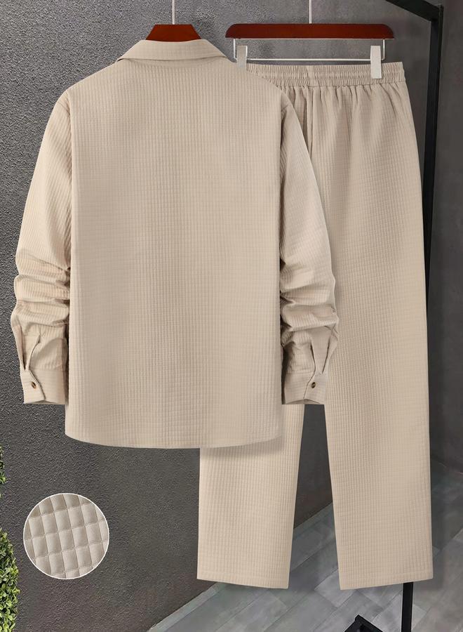 Take Two Men Textured Long Sleeve Shirt and Drawstring Pants Co-Ords - Image 3